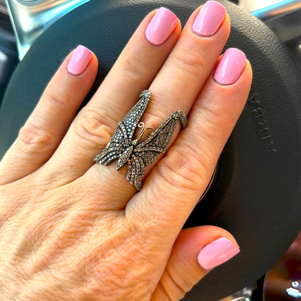 Diamond yellow gold and mixed metal fashion mounted butterfly ring